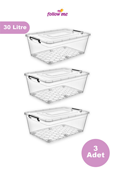 follow me Honeycomb Wheeled Lockable Storage Box 30Lt 3 Pieces