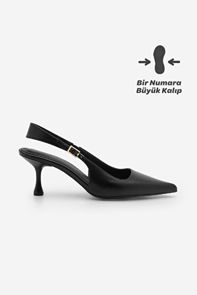 Marjin Kadın Stiletto Sivri Burun Kalın Bantlı Atkılı Kısa Klasik Topuklu Aya...