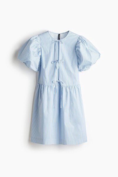 H&M Önü Bağcıklı Poplin Elbise