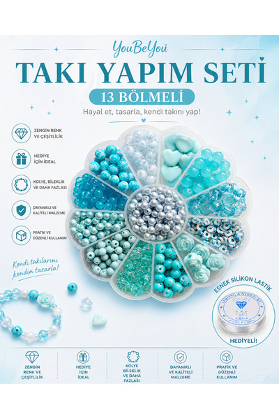 By MO Accessories Σετ κοσμημάτων για παιδιά με μπλε χάντρες σε κουτί μαργαρίτ...