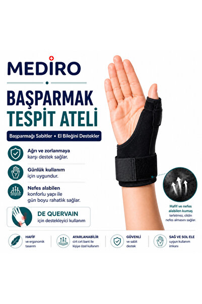 Romed MEDİRO Başparmak Tespit Ateli – De Quervain Bilek Desteği – Ayarlanabil...