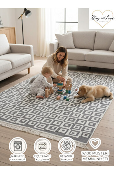 stay with love Kilim Çift Taraflı Kullanılabilir Makinede Yıkanabilir Dokuma ...