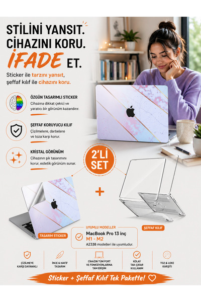 Mcstorey Macbook Pro M1-m2 Kılıf 13inç Sticker Yapıştırma A2338 Ile Uyumlu Ko...