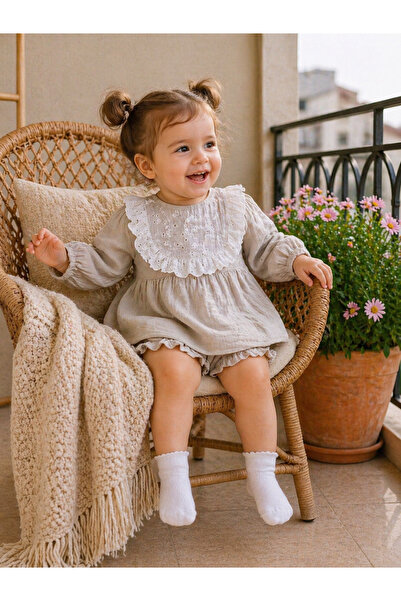 Begisa Kız Bebek Çocuk Yazlık Elbise Müslin Önlüklü Şortlu Takım 22410