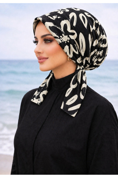 R&S modibone Scarf Bonnet Cotton Hoop Fabric Non-Slip Black White