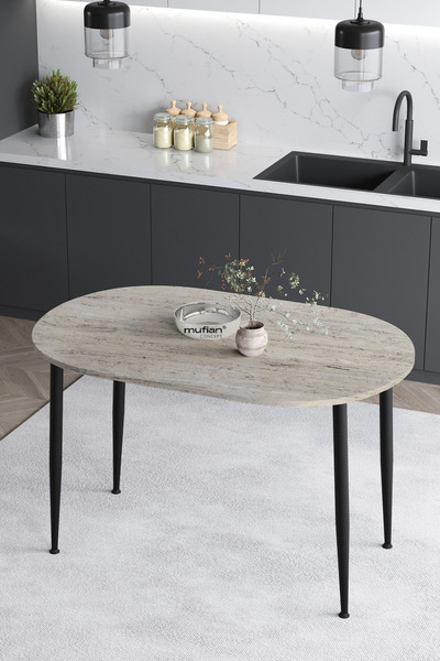 Mufian Concept 70x110 Cm İskandinav - Bohem Oval Traverten Desen Mutfak - Yem...