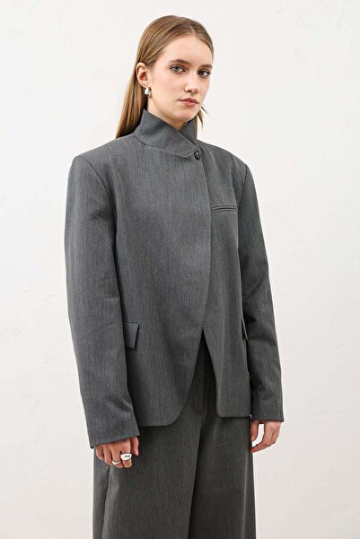 Antioch Gri Dik Yaka Kadın Blazer Ceket
