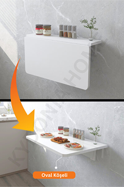 45 x 70 cm Oval Cornered White Fixed Shelf Wall Mounted Folding Dining Table