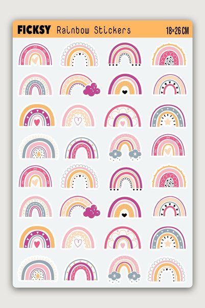 Ficksy Rainbow Sticker Set - 32 Pieces Label Sticker