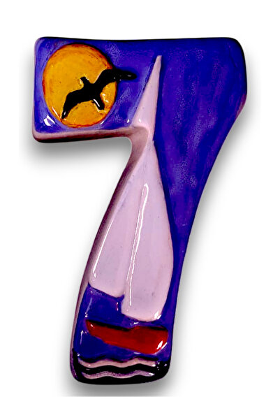 toprakanaart Kapı Numarası Seramik Yelkenli Handmade _ No 7 _ 8×13×2 (cm)