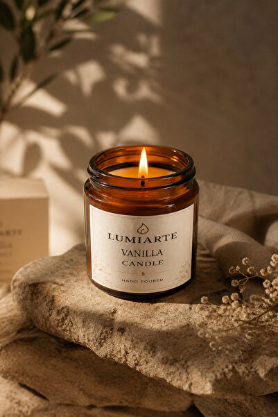 Lumiarte Vanilya Kokulu Mum 100 ml – Amber Cam Kavanoz, Lüks Dekoratif Mum