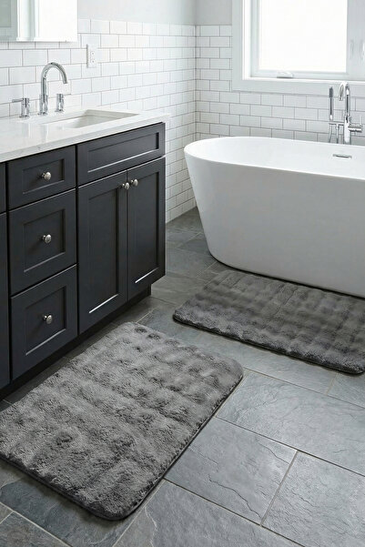 Halispecial Yuma 2’li Peluş Bubble Banyo Paspas Seti 60x100+50x60 cm Kaymaz T...