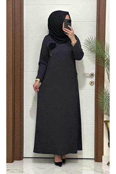 MODA ALMİRA 26314 K 140 ANTRASİT CEPLİ BROŞLU ZADE ELBİSE
