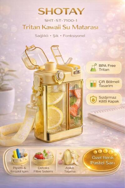 Need Shotay Çift Gözlü Bpa Free Tritan 700 ml Pastel Sarı Plastik Matara - SH...