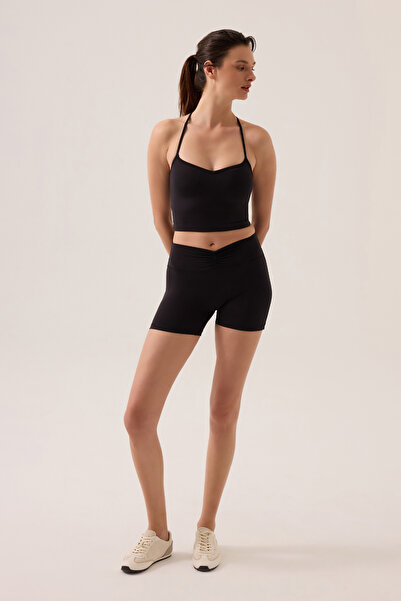 Los Ojos x Ece Siyah Kalp Yaka Spor Sütyeni Sweetheart Neck Top