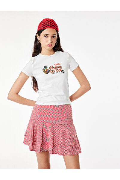 Koton Tricou din bumbac, slim fit, cu mânecă scurtă, cu decolteu rotund și im...