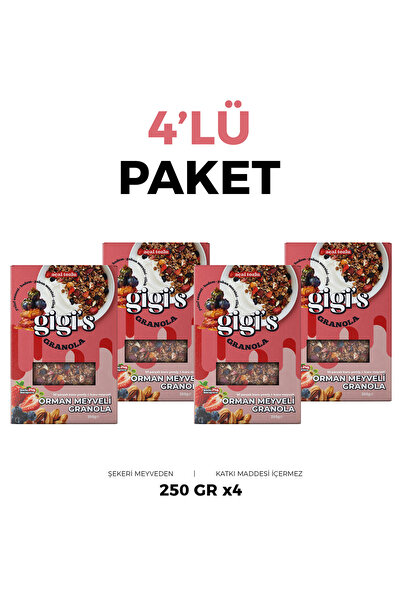 Orman Meyveli & Açai Granola 4x250g - Yüksek Lifli, Kırmızı Meyveli - 4'lü Paket