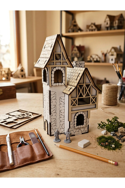 Bluline Studio Ahşap Kendin Yap Ev Maketi (DİY) - 3D Renkli Puzzle