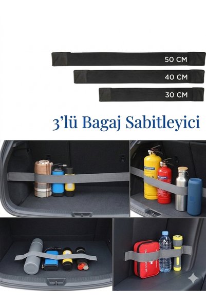 Ankaflex Oto Araba Bagaj Sabitleyici 3'lü Set Elastik Cırtlı Araç Içi Toplayıcı Bagaj Lastiği Bagaj Düzenleyici