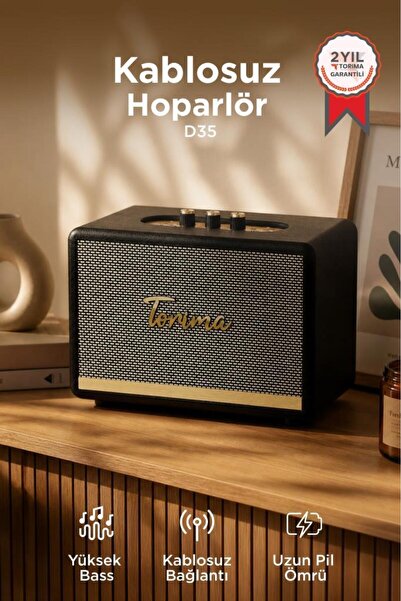 Torima Bluetooth Hoparlör Nostaljik Kablosuz Speaker D35 Siyah