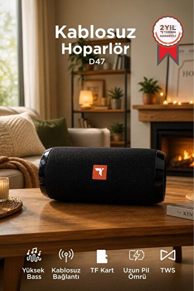 Torima Bluetooth Hoparlör Kablosuz Taşınabilir Ses Bombası TWS USB TF D47 Siyah