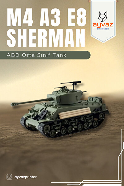 ayvazprinter SHERMAN 1/35 Ölçek, 7,5x21,5x7,8 cm Boyutlu, Hareketli Palet Sis...