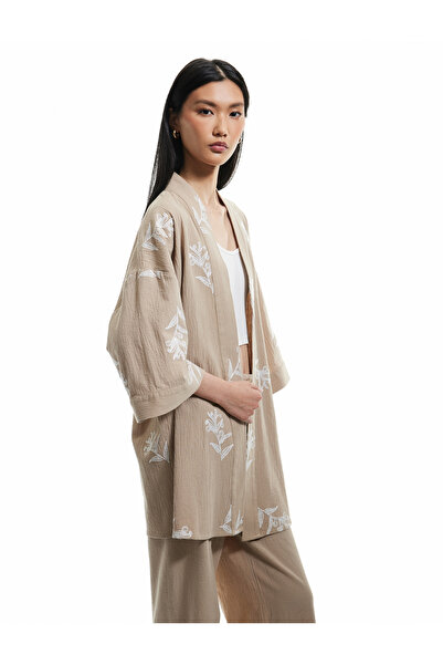 Koton Kimono lung din bumbac cu mâneci largi brodate cu flori