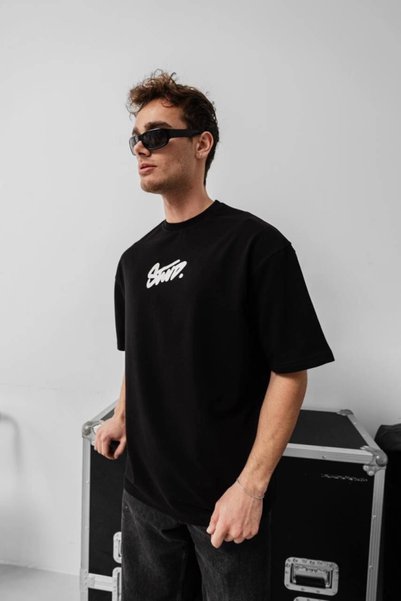 Generic Brand Men's Printed Oversize T-Shirt 7837-Black