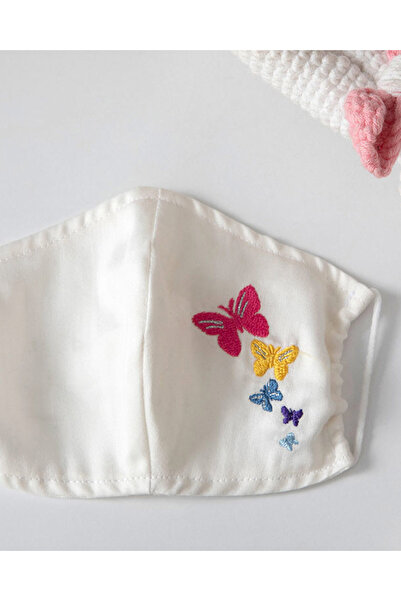 English Home Butterflys Pamuklu Kumaş Çocuk Maske 4-12 YaÅ Ekru