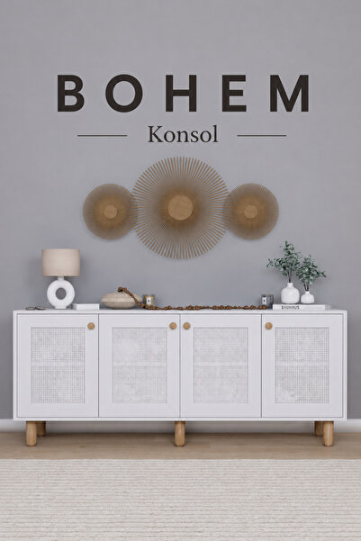 midoser Bohem Serisi Natura Pvc Hasır Desen Mat Beyaz Konsol