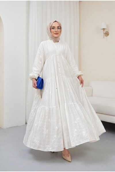 Modamorfo Dress with Partial Button Detail -White