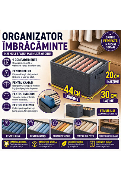 SMARTECH Organizator de haine cu 9 compartimente pentru blugi, pulovere, cămă...