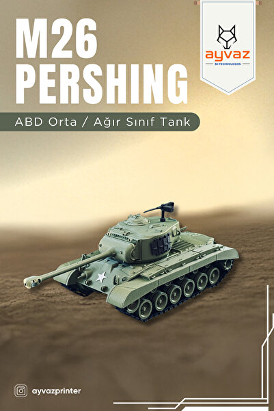 ayvazprinter PERSHING 1/35 Ölçek, 10x24,7x7,9 cm Boyutlu, Hareketli Palet Sis...