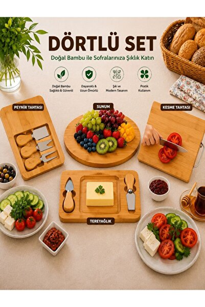 Myplas 4 Parça Bambu Çok Amaçlı Kamp Piknik Doğa Seti