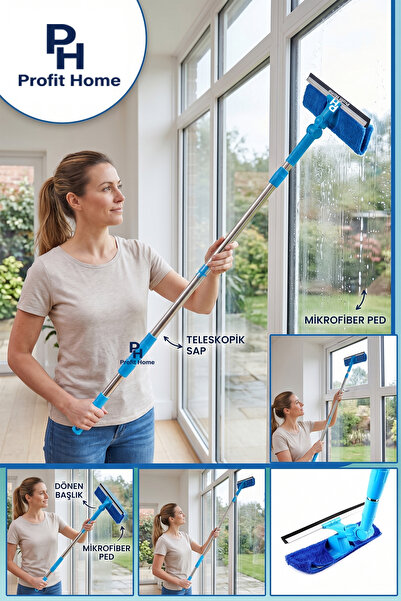 Profit Home Teleskopik Camsil Oynar Başlıklı Cam Silme Aparatı Mikrofiber Çekçek