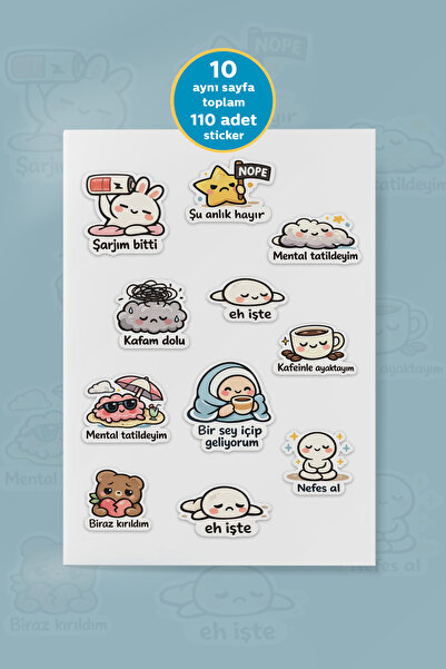 To Design Lab Türkçe Yazılı Mood Sticker 10 AYNI Sayfa/110 Adet Sticker Seti ...