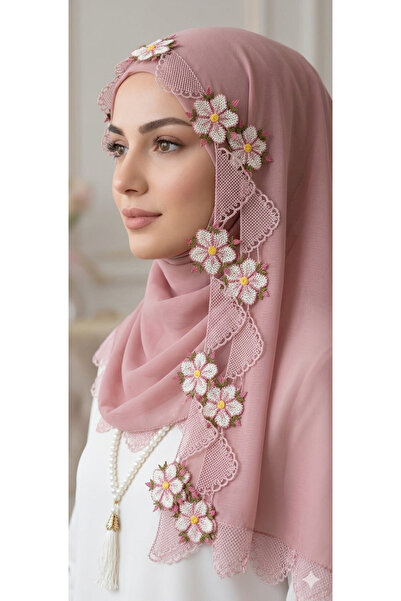 NUMİSTORE İğne oyası pudra renk Tesbihli Namaz Örtüsü