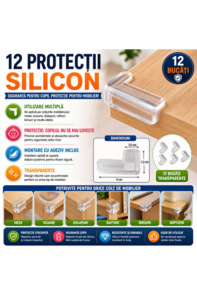 SMARTECH Set 12 Corner Protectors in Silicon, Transparent, 4x4cm