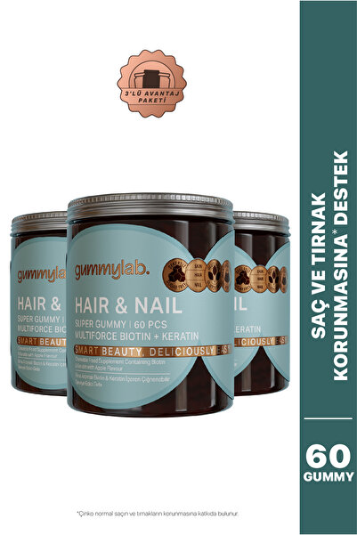 gummylab. Hair & Nail 3’lü Set – Biotin & Keratin İçeren Saç ve Tırnak Vitami...