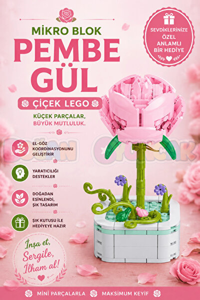 Doğan Oyuncak Dünyası Mikro Blok Pembe Gül Çiçek Lego - Lego Setleri Mini Leg...