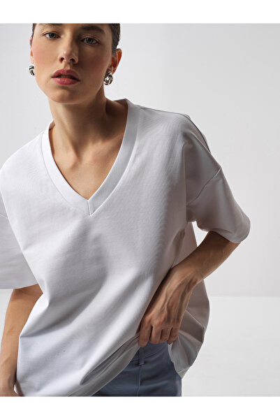 Xint Kadın Beyaz Oversize Pamuklu Basic Tişört