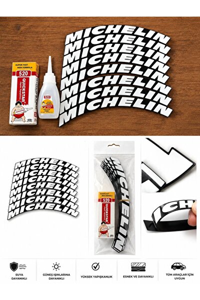 İŞCAN MOTOR 25CM Motosiklet Ve Otomobil Lastik Yazısı Sticker 8 Adet + Yapışt...