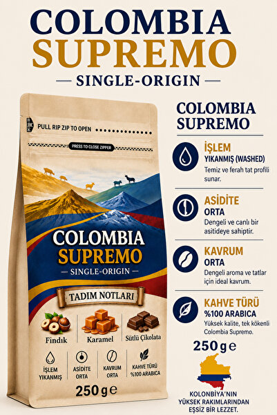 for coffee قهوة كولومبيا سوبريمو 250 جرام - متوافقة مع الفلتر والإسبريسو، محم...