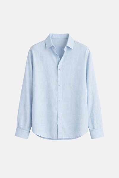VAMOSCLO Uzun Kollu Basic Oversize Gömlek Bebe Mavi