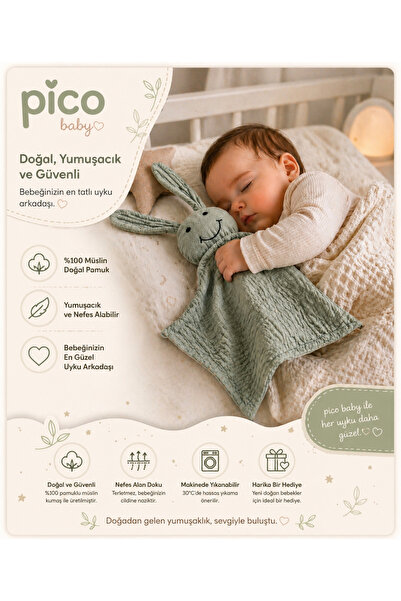 Pico Baby %100 Pamuk OEKO-TEX Sertifikalı Müslin Tavşan Uyku Arkadaşı
