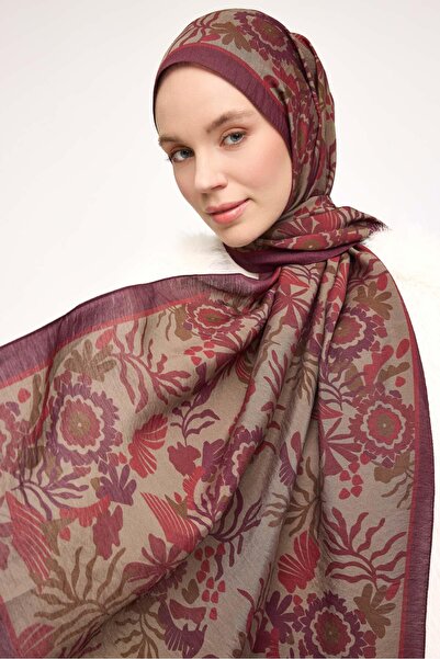 Silk Home Viscose Blended Mayda Shawl Cherry Rot-Anthracite Patterned Tok Dur...