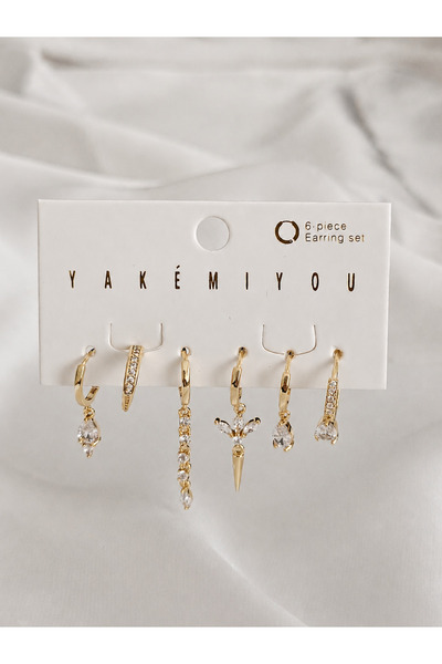 Zivazer Store kadın kararmaz vip 14k gold renginde 6'lı halka küpe