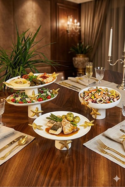 La Micellar Rocher Starfish Porcelain Presentation Set & Gold Plate Bowl Serv...