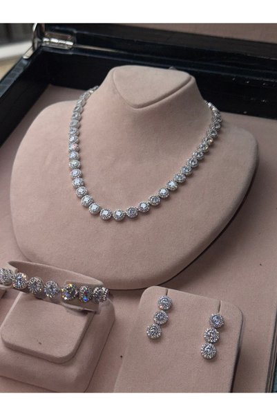 rive.jewelry Zarif Işıltı Kolye Seti – beyaz altın Kaplama - 3 yıl renk garantisi