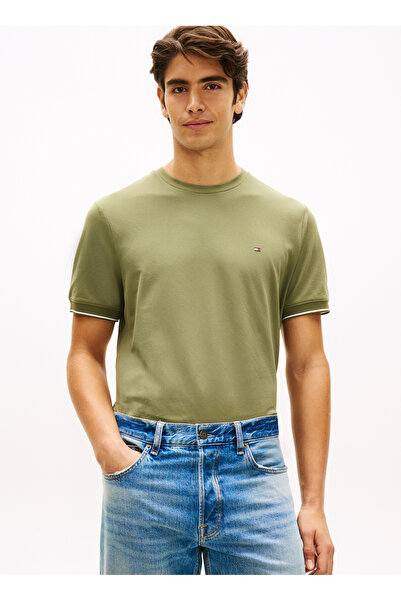 Tommy Hilfiger Yeşil Erkek Logo Baskılı T-Shirt MW0MW38626MSX_ TIPPED TE